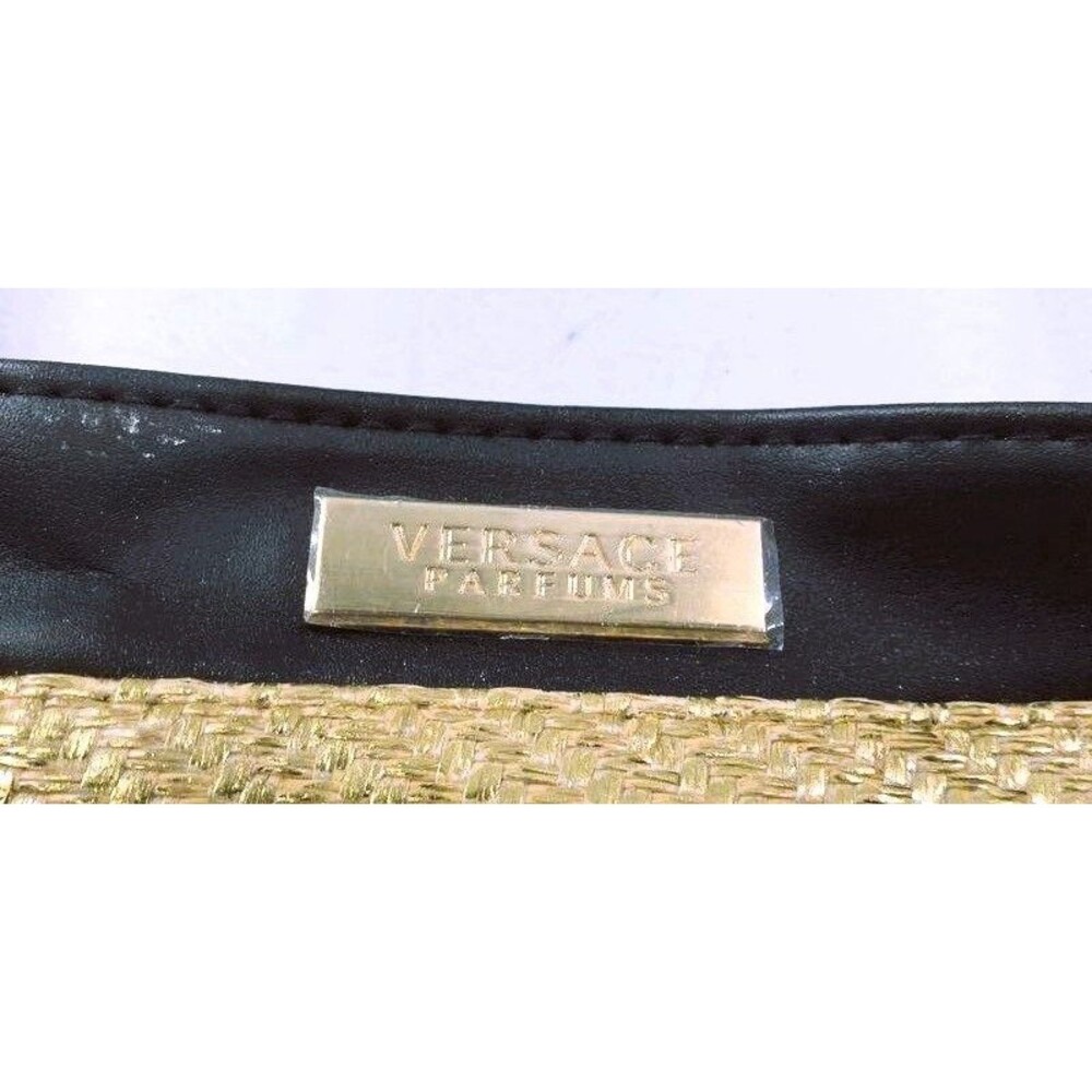 Versace Parfums Gold Woven Straw Effect Large Tote Beach Bag Shoulder
